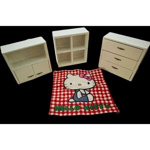 Dollhouse Set Miniature Wood White Drawer Chest Hutch 2 Hello Kitty Rug 1:12~ 1"